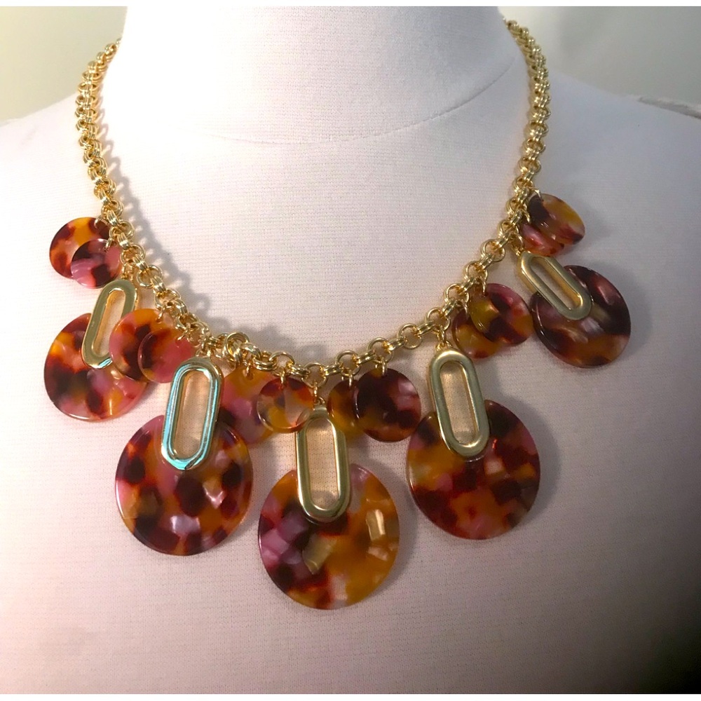 NWTs Talbots Tortoiseshell Discs Goldtone Fashion Necklace